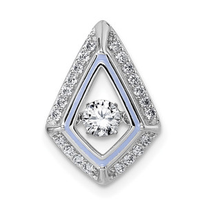 Sterling Silver Rhodium-plated Vibrant Moving CZ with Light Purple Enamel Kite-shape Chain Slide Pendant