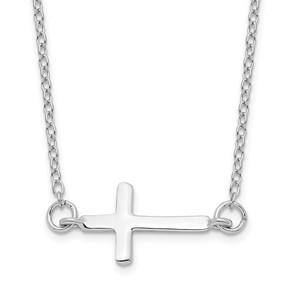 Sterling Silver Rhodium-plated w/ 2in ext. Sideways Cross Necklace - QG-9D84BD1B-6582