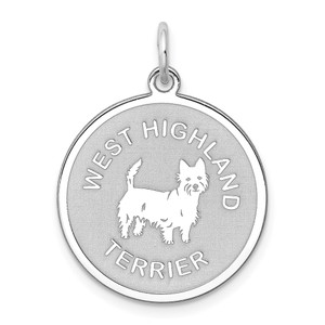 Sterling Silver Rhodium-plated West Highland Terrier Disc Charm