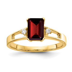 14k 7x5mm Emerald Cut Garnet AA Diamond ring