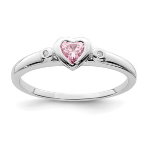 Sterling Silver Rhodium-plated White & Pink CZ Heart Ring - QR-7E42F0E1-4486