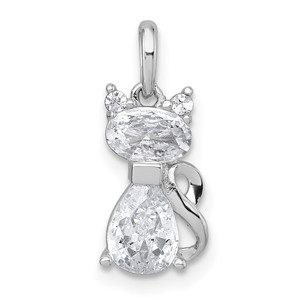 Sterling Silver Rhodium-plated White CZ Cat Pendant