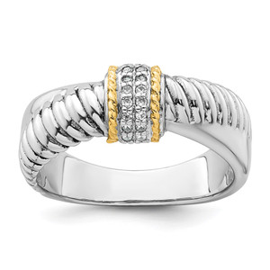 Sterling Silver Rhodium-plated with 14k Accent Polished CZ Twisted Ring - QR-2E4614A8-7516