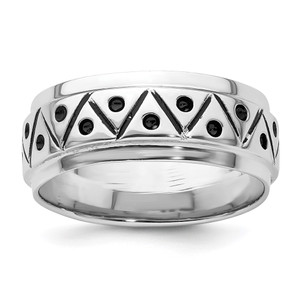 Sterling Silver Rhodium-plated with Antiqued 9mm Zig Zag Band Ring - QR-E91D5BD0-3385