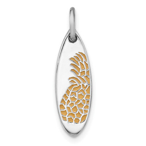 Sterling Silver Rhodium-plated Yellow Enamel Pineapple Surfboard Pendant