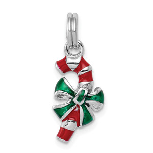 Sterling Silver Rhodium-platedEnamel Candy Cane Charm - QC-D5778767-3602