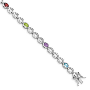 Sterling Silver Rhod-plat Amethyst Blue Topaz Garnet Peridot Bracelet