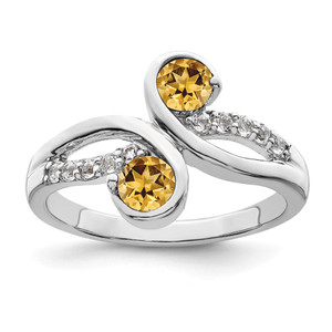 Sterling Silver Rhod-plated .60t.w. Citrine & White Topaz Swirl Ring - QR-1086389F-4408