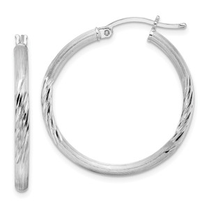 Sterling Silver Rhod-plated 2.5mm Polished/Satin Diamond-cut Hoop Earrings - QE-18D94747-3779