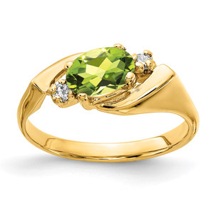 14k 7x5mm Oval Peridot AA Diamond ring