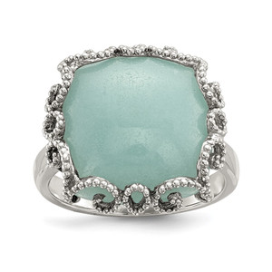 Sterling Silver Rhod-plated Created Amazonite Polished/Textured Ring - QR-5F81D237-6434