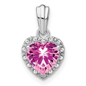 Sterling Silver Rhod-plated Created Pink Sapphire/Diamond Pendant - PM-A78DF0C7-9846