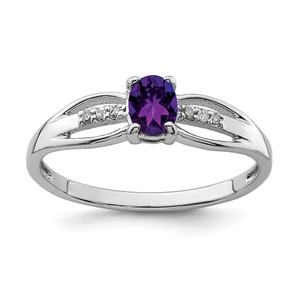 Sterling Silver Rhod-plated Diamond Amethyst Ring - QR-25EBFF27-4589