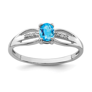 Sterling Silver Rhod-plated Diamond Light Swiss Blue Topaz Ring - QR-95851397-7852