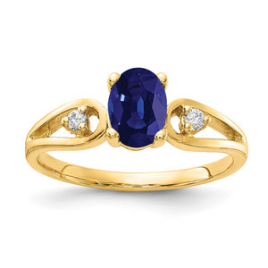 14k 7x5mm Oval Sapphire AA Diamond ring