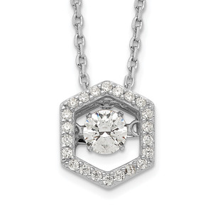 Sterling Silver Rhod-plated Hexagon Moving CZ w/2in ext Necklace