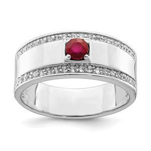 Sterling Silver Rhod-plated Men's African Ruby and White Topaz Ring - QR-55855DB3-7492