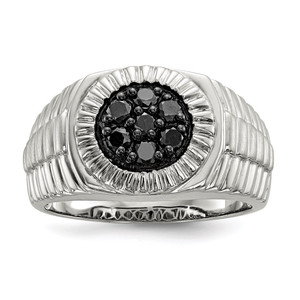 Sterling Silver Rhod-plated Mens Black Diamond Polished/Satin Ring - QR-4CB9ECAF-7807