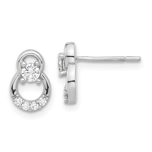 Sterling Silver Rhod-plated Polished Fancy CZ Double Circle Post Earrings