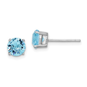 Sterling Silver Rhod-pltd Aqua Blue Crystal Birthstone Earrings