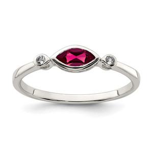 Sterling Silver Rhod-pltd Polished Created Ruby and White Topaz Ring - QR-82E7BC21-1083