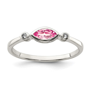 Sterling Silver Rhod-pltd Polished Pink Tourmaline/ White Topaz Ring - QR-041536AF-6322
