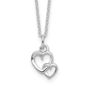 Sterling Silver RH-plated  Intertwined Heart 16in w/2in ext Necklace