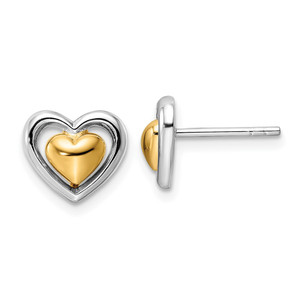 Sterling Silver RH-plated & Gold-plated Heart Post Earrings