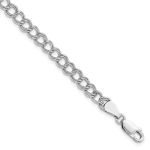 Sterling Silver RH-plated 5.25mm Solid Double Link Charm Bracelet - QG-B3558611-2445