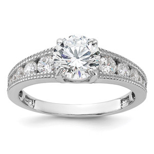 Sterling Silver Rh-plated 7mm Round Channel Set CZ Engagement Ring - QR-41507687-9447