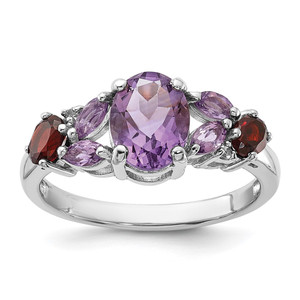 Sterling Silver Rh-plated Amethyst Pk Quartz Garnet and White Topaz Ring - QR-8A44BB55-1389