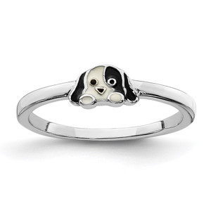 Sterling Silver RH-plated Black & White Enameled Puppy Children's Ring - QR-5F93410F-4731