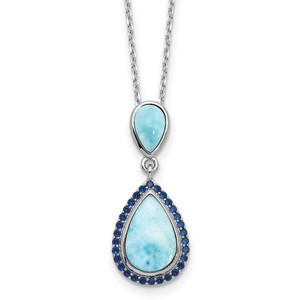 Sterling Silver RH-plated Blue CZ and Larimar 16in w/2in ext Necklace