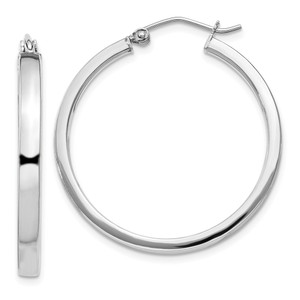 Sterling Silver RH-plated Concave 3x1x30mm Rectangular Tube Hoop Earrings