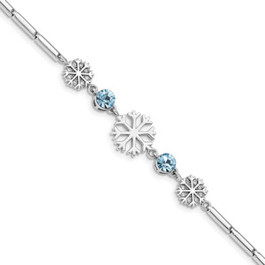 Sterling Silver RH-plated Crystal Snowflake w/1in ext Bracelet