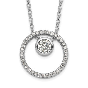 Sterling Silver RH-plated CZ Circle w/1in. Ext. Necklace