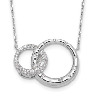 Sterling Silver Rh-plated CZ Interlocking Circles w/1.75in ext Necklace