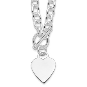 Sterling Silver RH-plated Heart Fancy Link Toggle Necklace