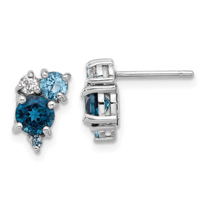 Sterling Silver Rh-plated London/Lt Swiss Blue/White Topaz Post Earrings