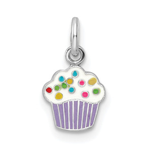 Sterling Silver RH-plated Multi-color Enameled Cupcake Children's Pendant - QP-5FBCD13D-2419