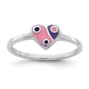 Sterling Silver RH-plated Pink & Purple Enameled Heart Children's Ring - QR-DF2263CC-1117