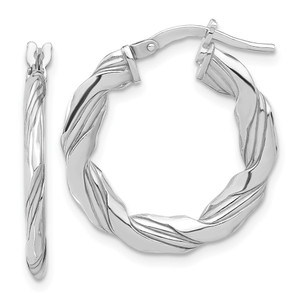 Sterling Silver RH-plated Polished and Textured Twisted Hoop Earrings - QE-A141ED67-6925