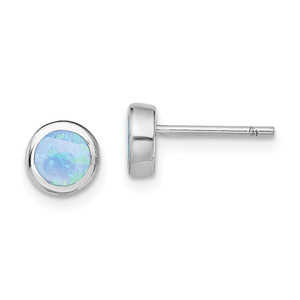 Sterling Silver RH-plated Polished Blue Created Opal Round Stud Earrings - QE-726FC9A9-4288