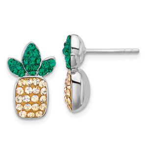 Sterling Silver Rh-plated Polished Crystal Pineapple Post Earrings