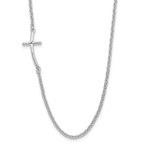 Sterling Silver Rh-plated Small Off-Set Sideways Curved Cross Necklace - QG-F80ECF13-7655