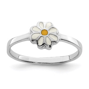 Sterling Silver RH-plated White & Yellow Enameled Daisy Children's Ring - QR-148AD6AB-2741
