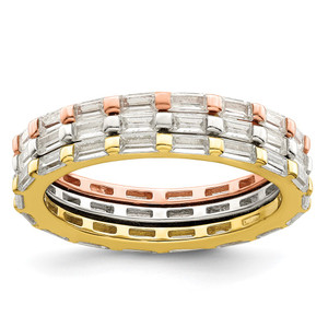 Sterling Silver Rose & Gold-tone Baguette CZ Eternity 3 Band Set - QR-5C7A5E4A-9868