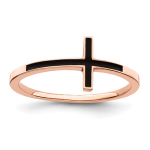 Sterling Silver Rose Gold-plated Antiqued Sideways Cross Ring - QR-8E4D516C-8277