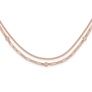 Sterling Silver Rose Gold-plated CZ 2 Strand 17in w/2in ext. Necklace