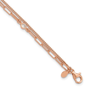 Sterling Silver Rose Gold-plated CZ 2 Strand 6.75in w/1in ext. Bracelet